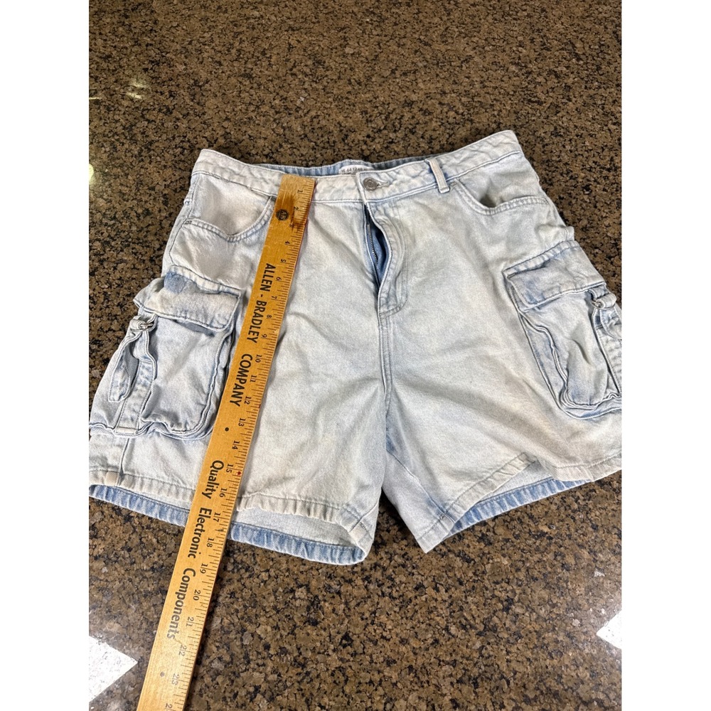 Primark Denim Co Womens Light Wash Cargo Denim Shorts US 12 High Rise Utility